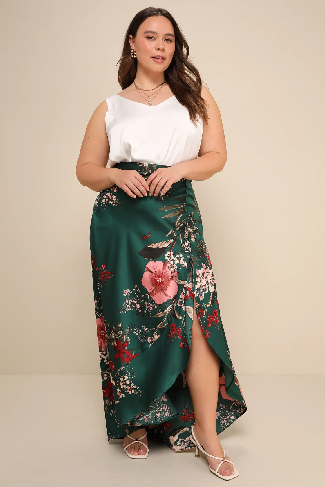 Superbly Stunning Navy Floral Print Satin Maxi Skirt