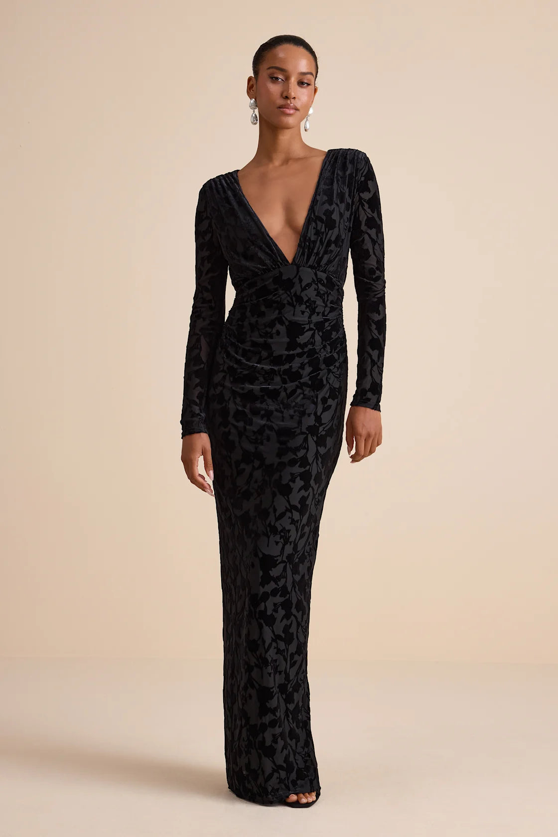 Patricia Black Velvet Burnout Long Sleeve Maxi Dress