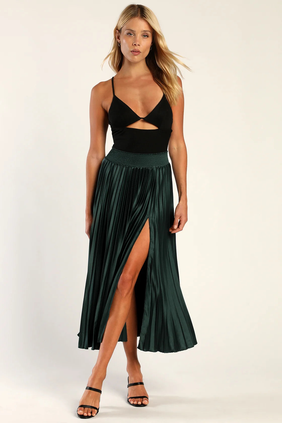 Sophisticated Vision Plum Satin Pleated Midi Skirt