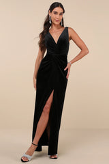 Beautiful Evenings Wine Red Velvet Twist-Front Maxi Dress