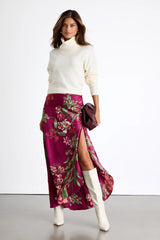 Superbly Stunning Navy Floral Print Satin Maxi Skirt