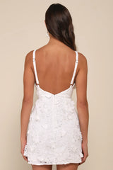 Exceedingly Lovely White Applique Floral Backless Mini Dress
