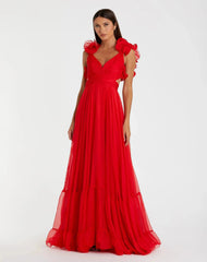 Red Ruffle Tiered Cut-Out Chiffon Gown - FINAL SALE
