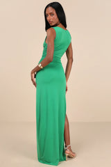 Significant Allure Red Slinky Knit Ruched Maxi Dress