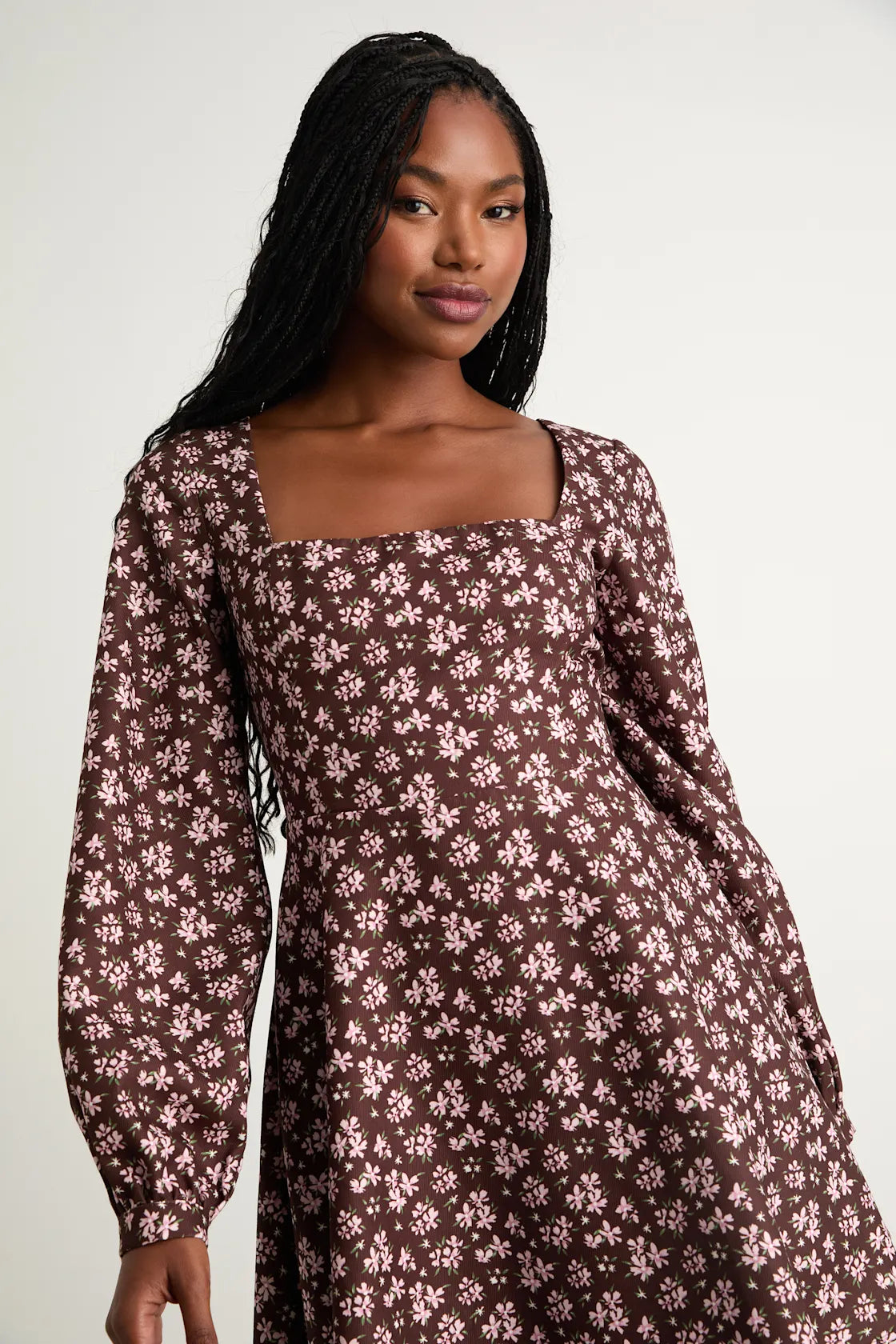 Daily Affection Brown Floral Corduroy Mini Dress With Pockets
