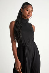 Jessa Black Jersey Knit Mock Neck Maxi Dress