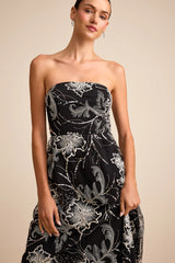 Tisdale Black and Silver Embroidered Strapless Maxi Dress