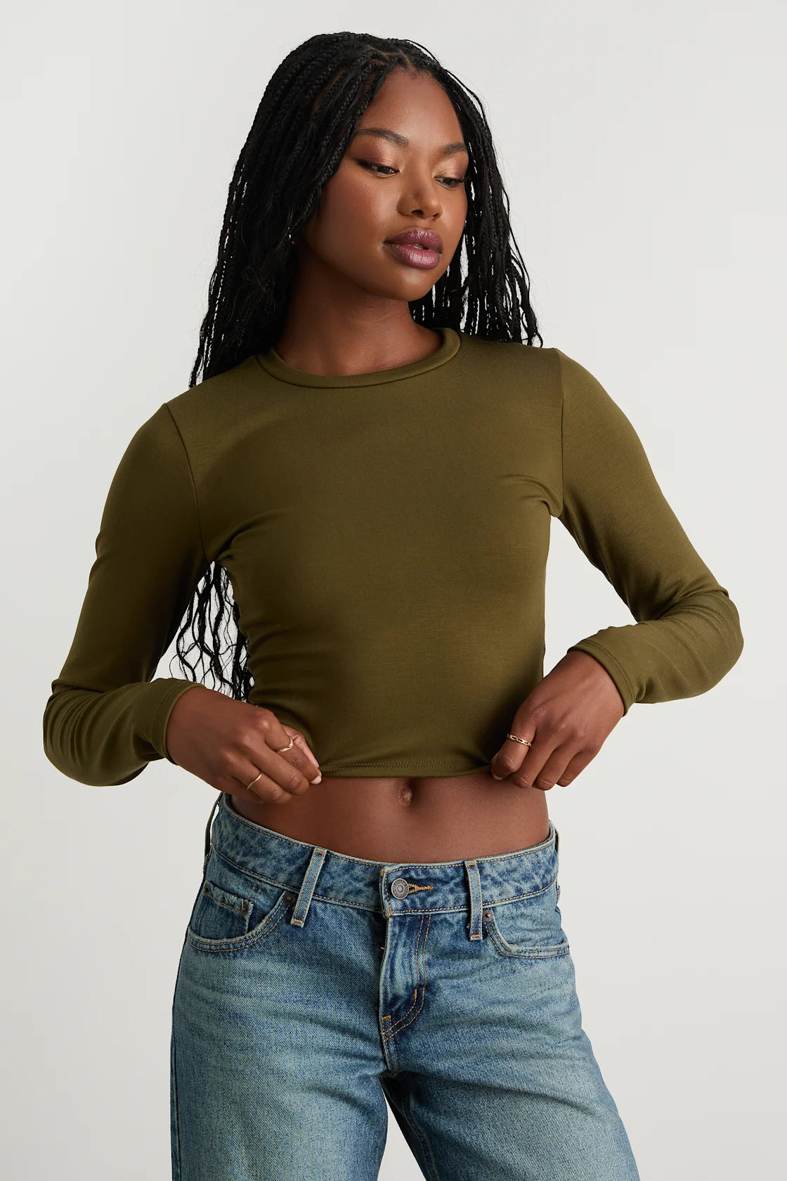 Begin with the Basics Olive Green Long Sleeve Crop Top