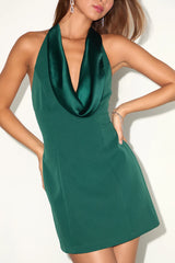 Perfected Finesse Emerald Cowl Halter A-Line Mini Dress