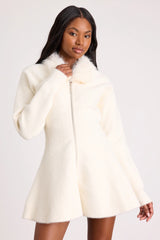 Violetta Ivory Collared Zip-Front Sweater Mini Dress