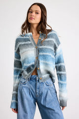 Benaiah Blue and Grey Ombre Marled Fuzzy Knit Cardigan