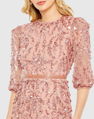 Pink Embellished Column Gown with 3/4 Sleeves