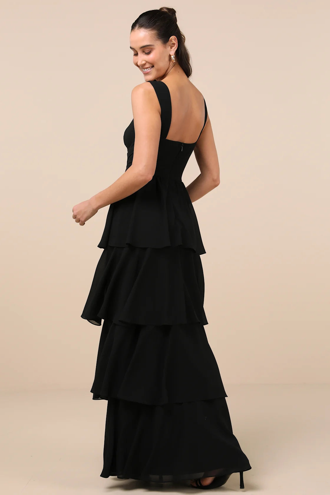 Carlynda Black Tiered Bustier Maxi Dress