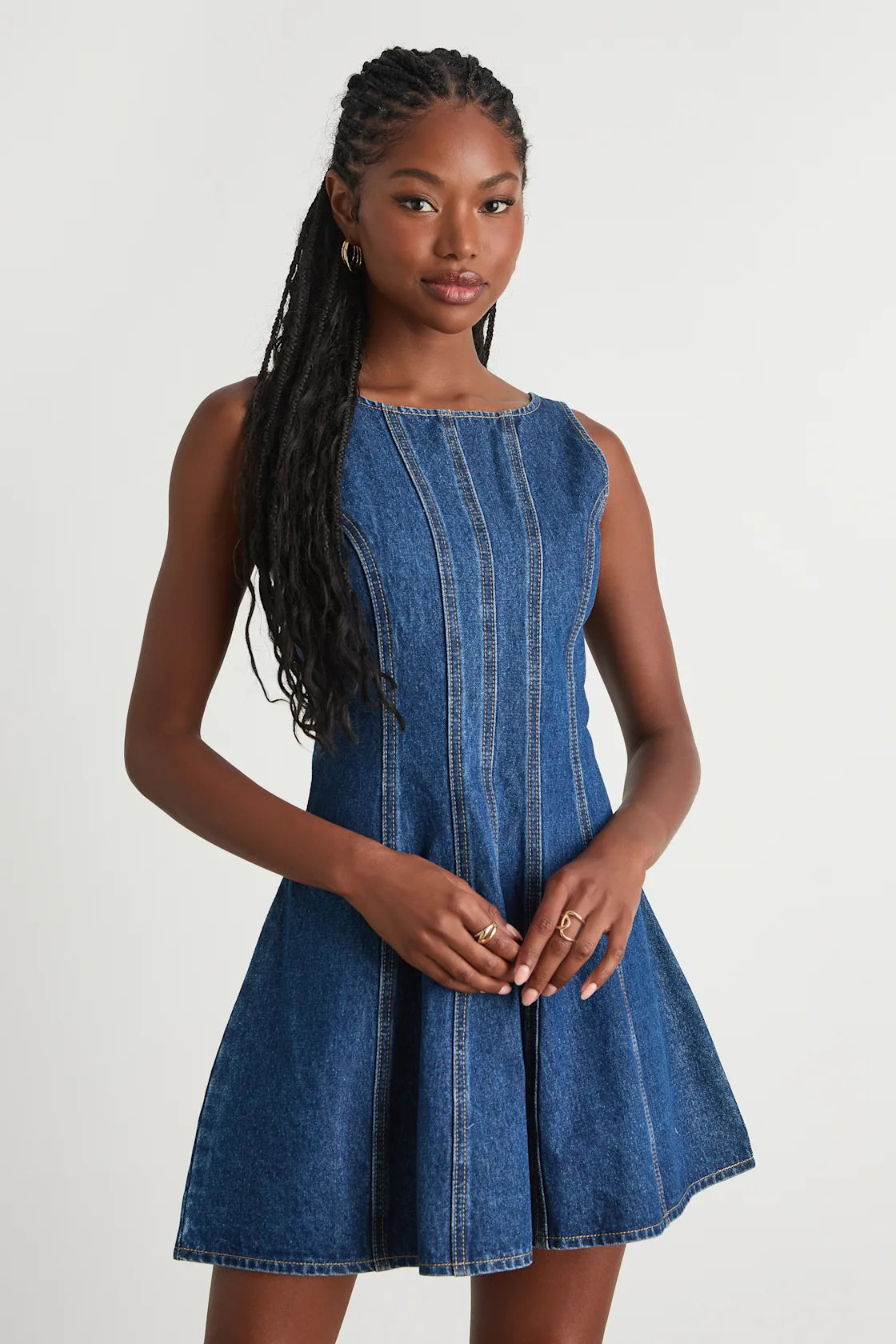 Marchella Dark Wash Denim Seamed Mini Dress