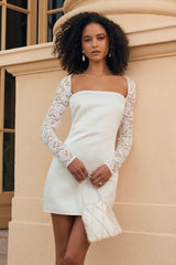 Prettiest Behavior White Satin Lace Long Sleeve Mini Dress