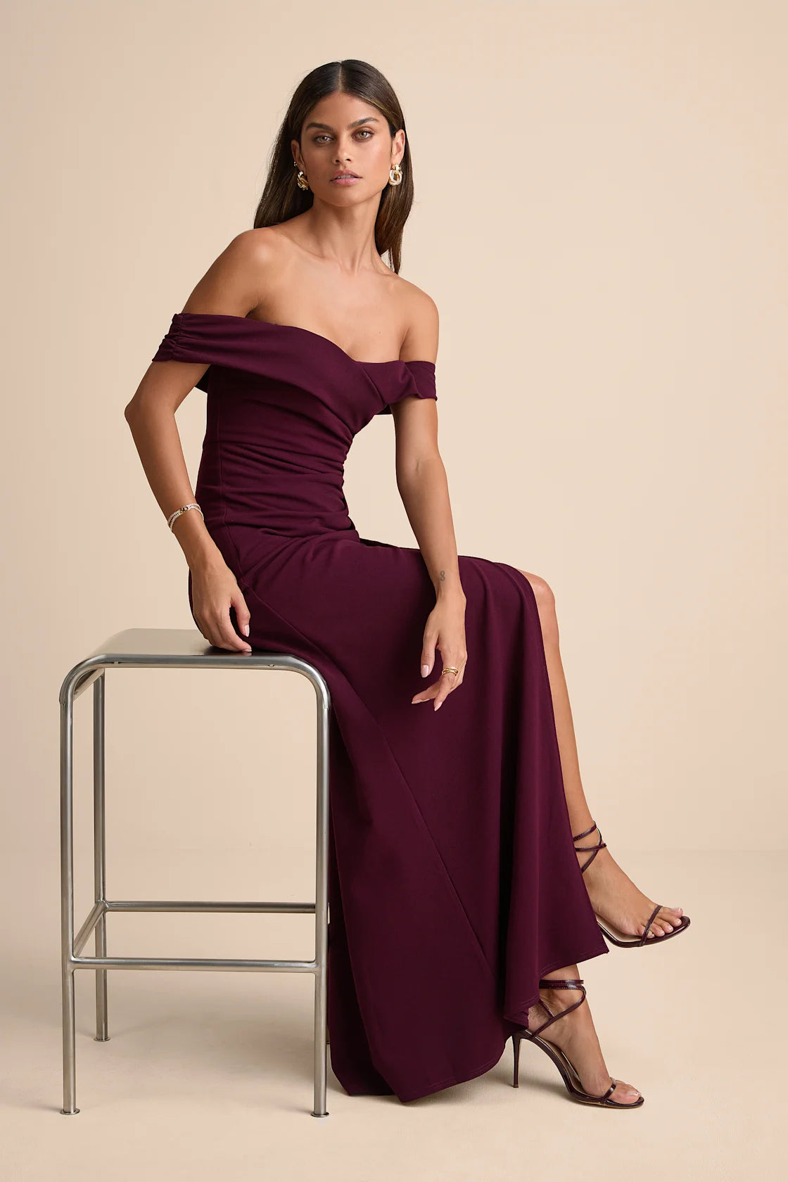 High-Class Presence Plum Off-the-Shoulder Maxi Dress