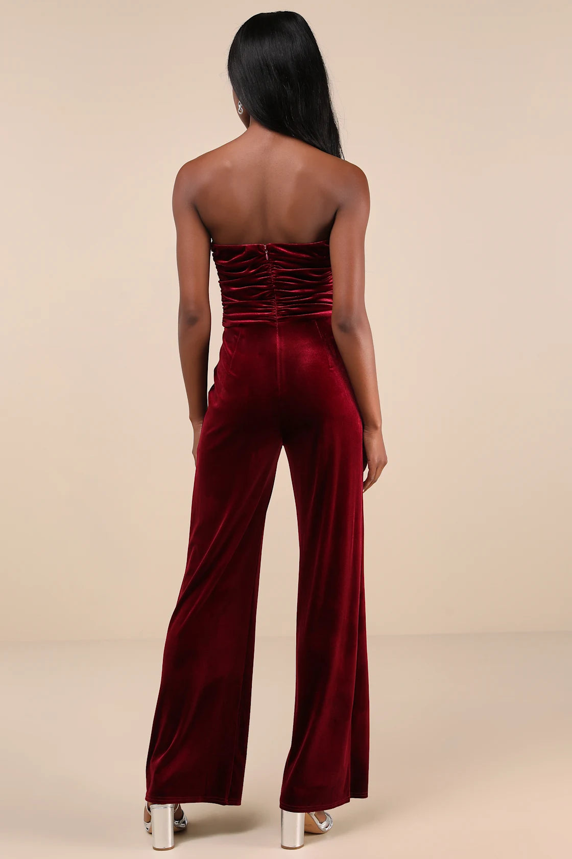 Fabulous Instinct Dark Blue Velvet Pearl Strapless Jumpsuit