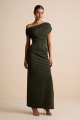 Janine Navy Asymmetrical Maxi Dress