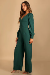 Celebrating Romance Black Long Sleeve Wide-Leg Jumpsuit