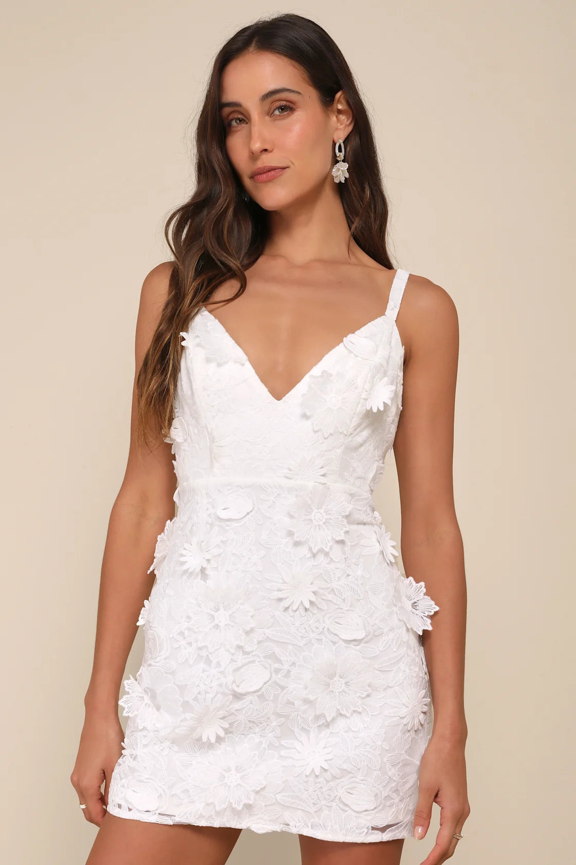 Exceedingly Lovely White Applique Floral Backless Mini Dress