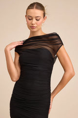 Sunama Black Mesh Ruched Mermaid Maxi Dress