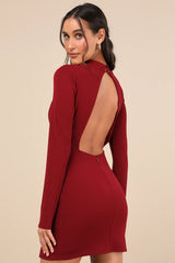 Sultry Favorite Dark Red Backless Mini Dress