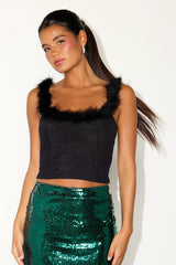Araceli Black Feather Trim Tank Top