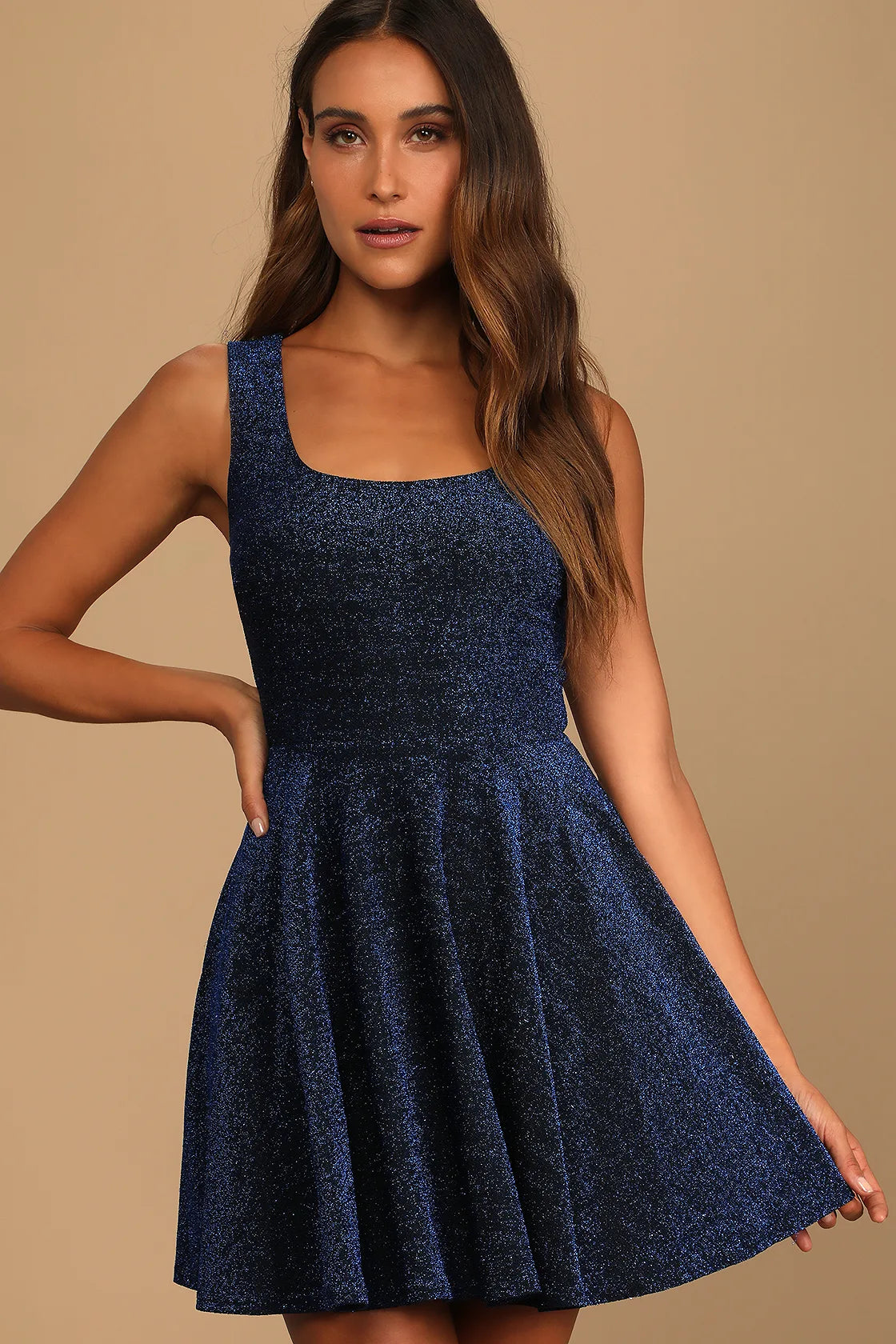 Best Date Ever Light Blue Metallic Skater Mini Dress