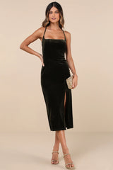 Gorgeous Composure Navy Velvet Lace-Up Sleeveless Midi Dress