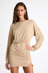 Tionne Light Olive Ribbed Long Sleeve Mini Dress