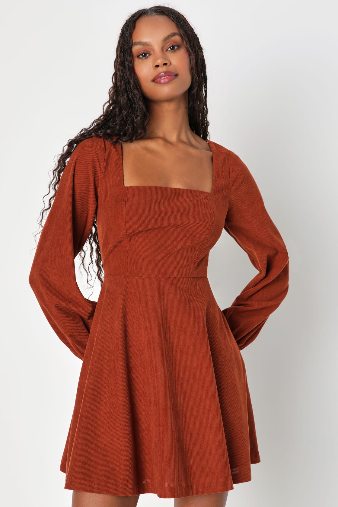 Daily Affection Brown Floral Corduroy Mini Dress With Pockets