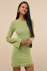 Sabi Orange Pointelle Knit Long Sleeve Mini Dress