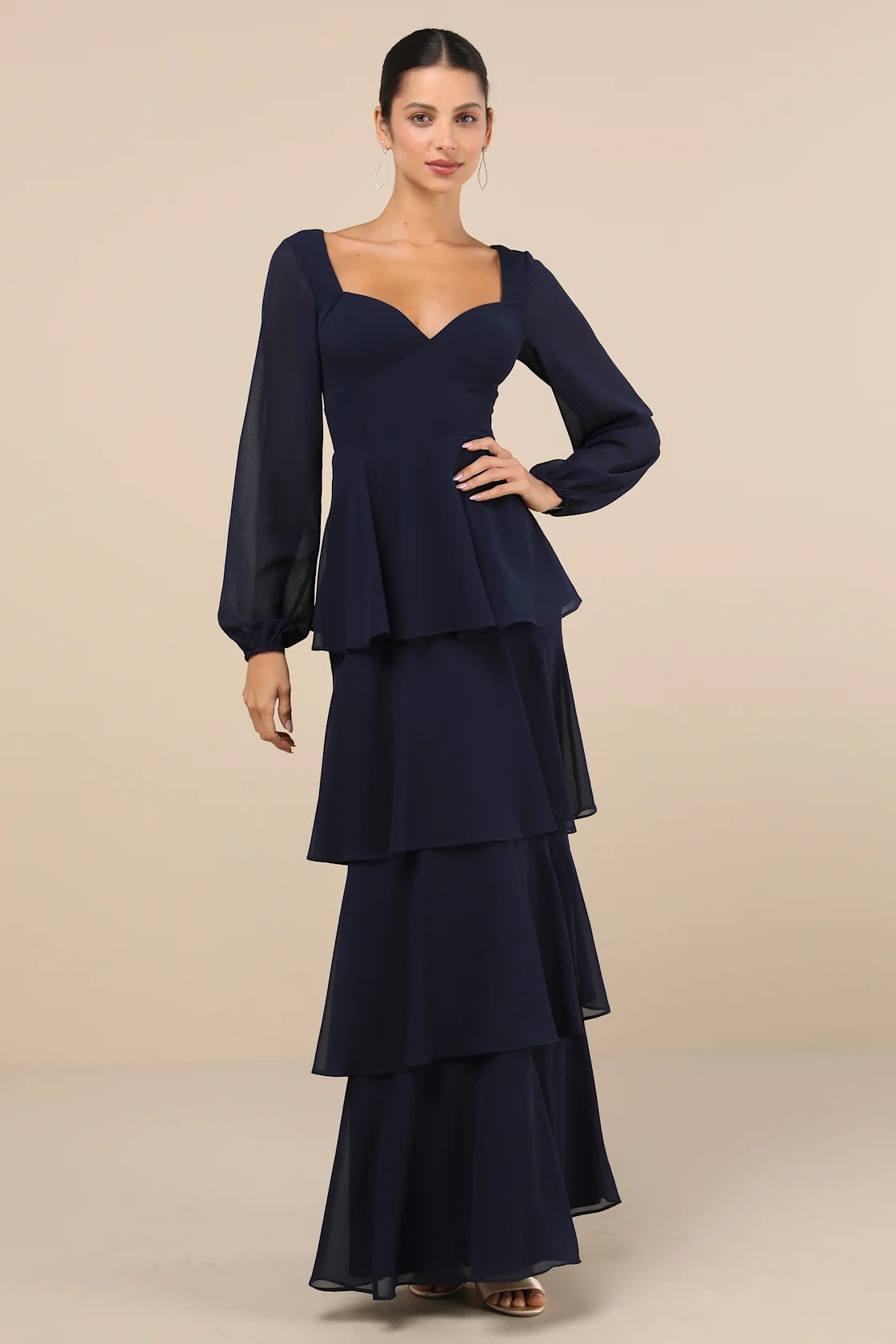 Flawless Excellence Rusty Rose Tiered Long Sleeve Maxi Dress