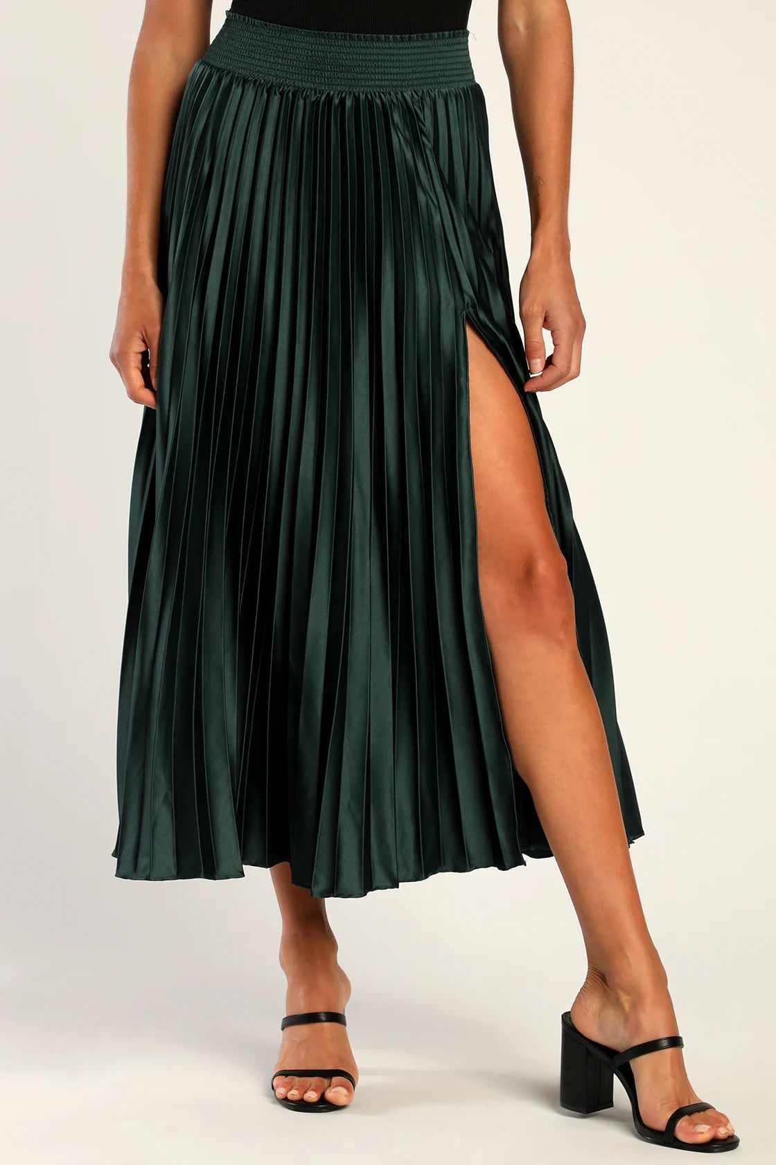 Sophisticated Vision Plum Satin Pleated Midi Skirt