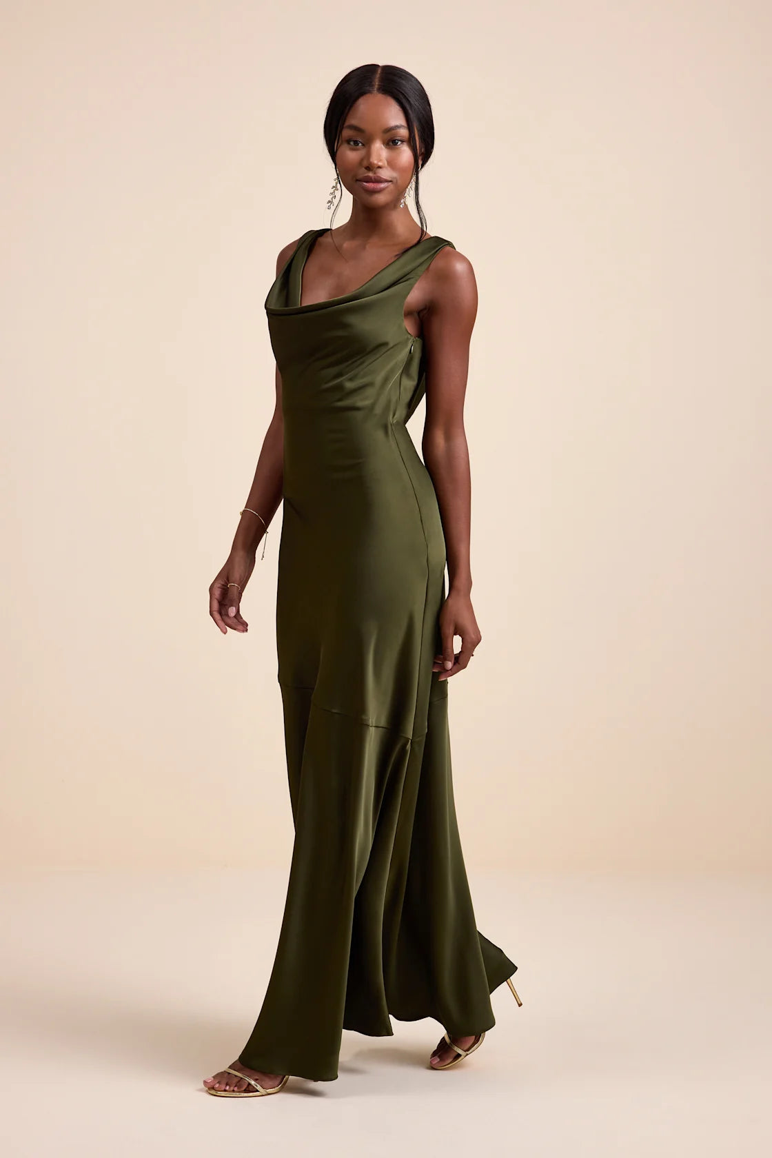 Aernah Wine Red Satin Cowl Tie-Back Slip Maxi Dress