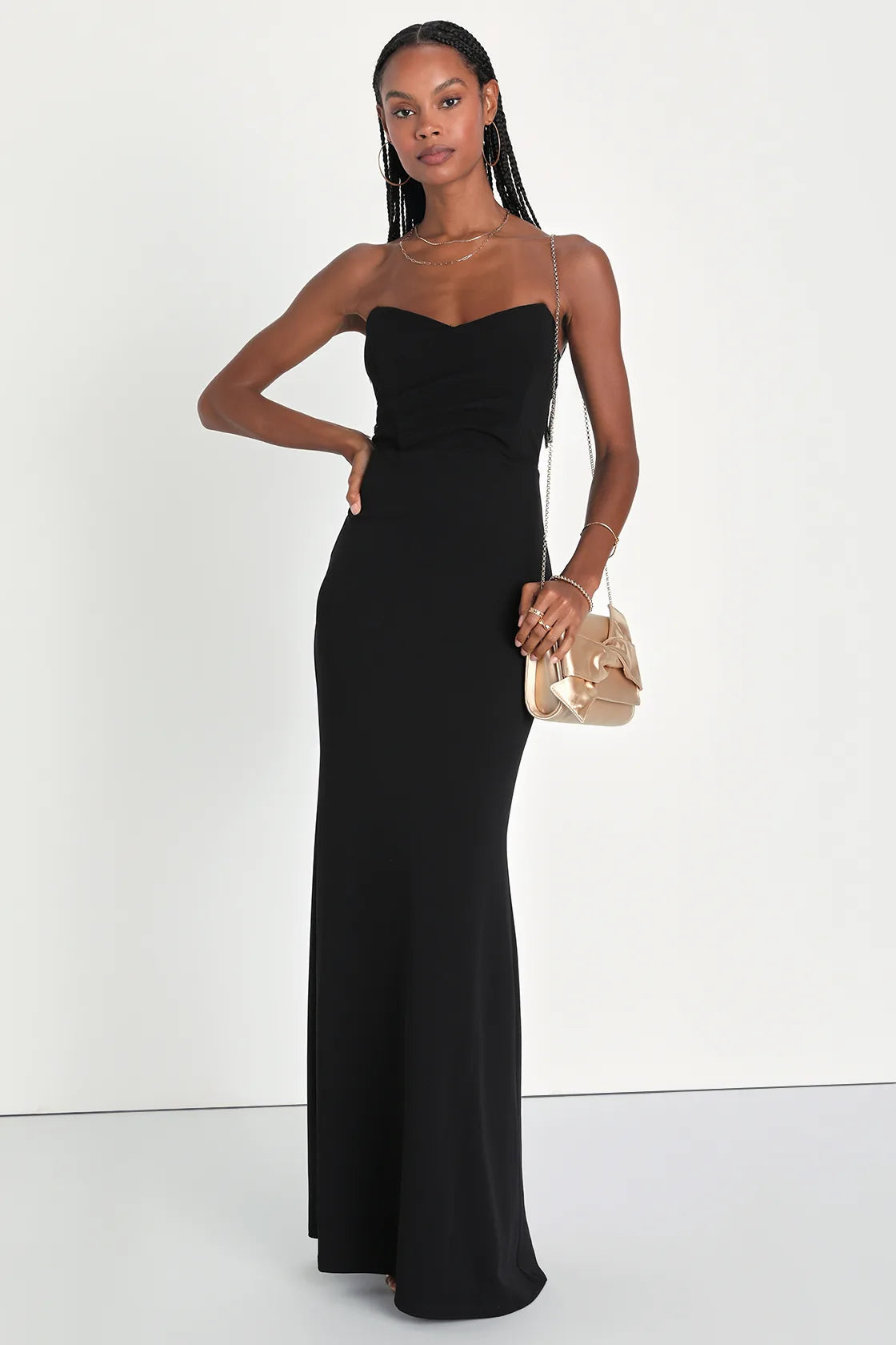 Iconic Arrival Black Strapless Bustier Mermaid Maxi Dress