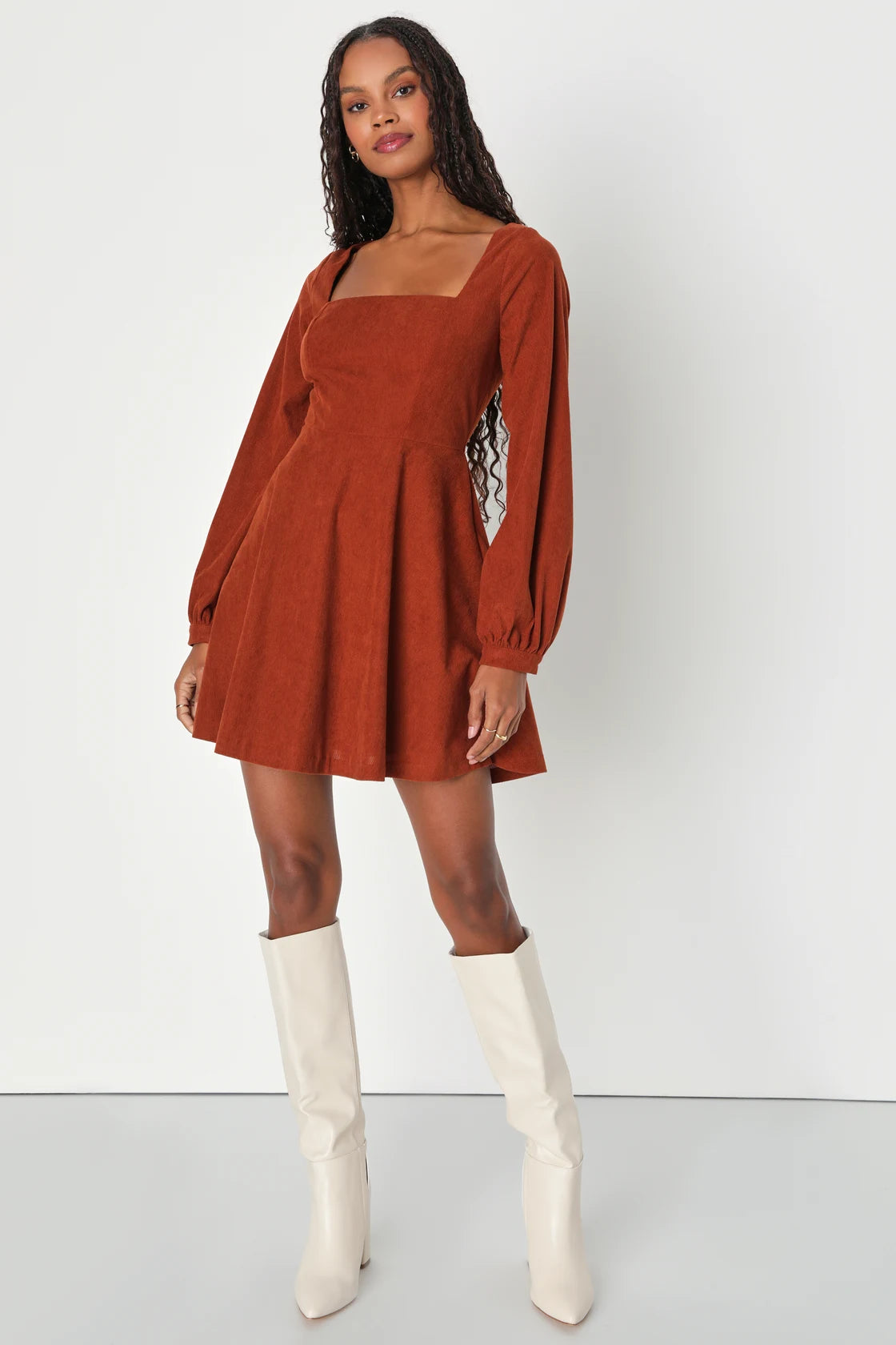 Daily Affection Brown Floral Corduroy Mini Dress With Pockets