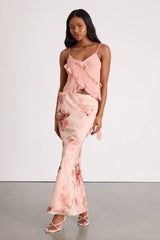 Adara Blush Floral Jacquard Slip Maxi Skirt