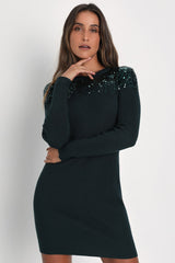 Snow Stopper Burgundy Ribbed Sequin Mini Sweater Dress