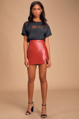 Corte Red Vegan Leather Mini Skirt