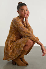 Claire Mustard Yellow Boho Print Wrap Mini Dress