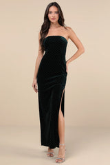 Dreamy Choice Black Rhinestone Strapless Maxi Dress