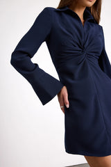 Lestina Navy Collared Twist-Front Mini Dress