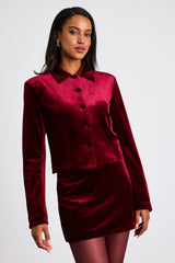 Bettany Dark Red Velvet Mid-Rise Mini Skirt