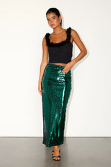 Dazzling Appearance Gold Sequin High-Rise Midi Skirt