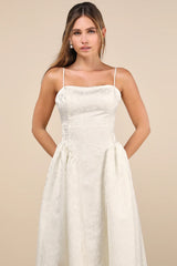 Gorgeous Extravagance Ivory Floral Jacquard Maxi Dress