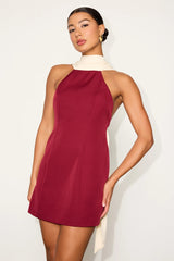 Sandri Wine Red and Cream Backless Bodycon Mini Dress