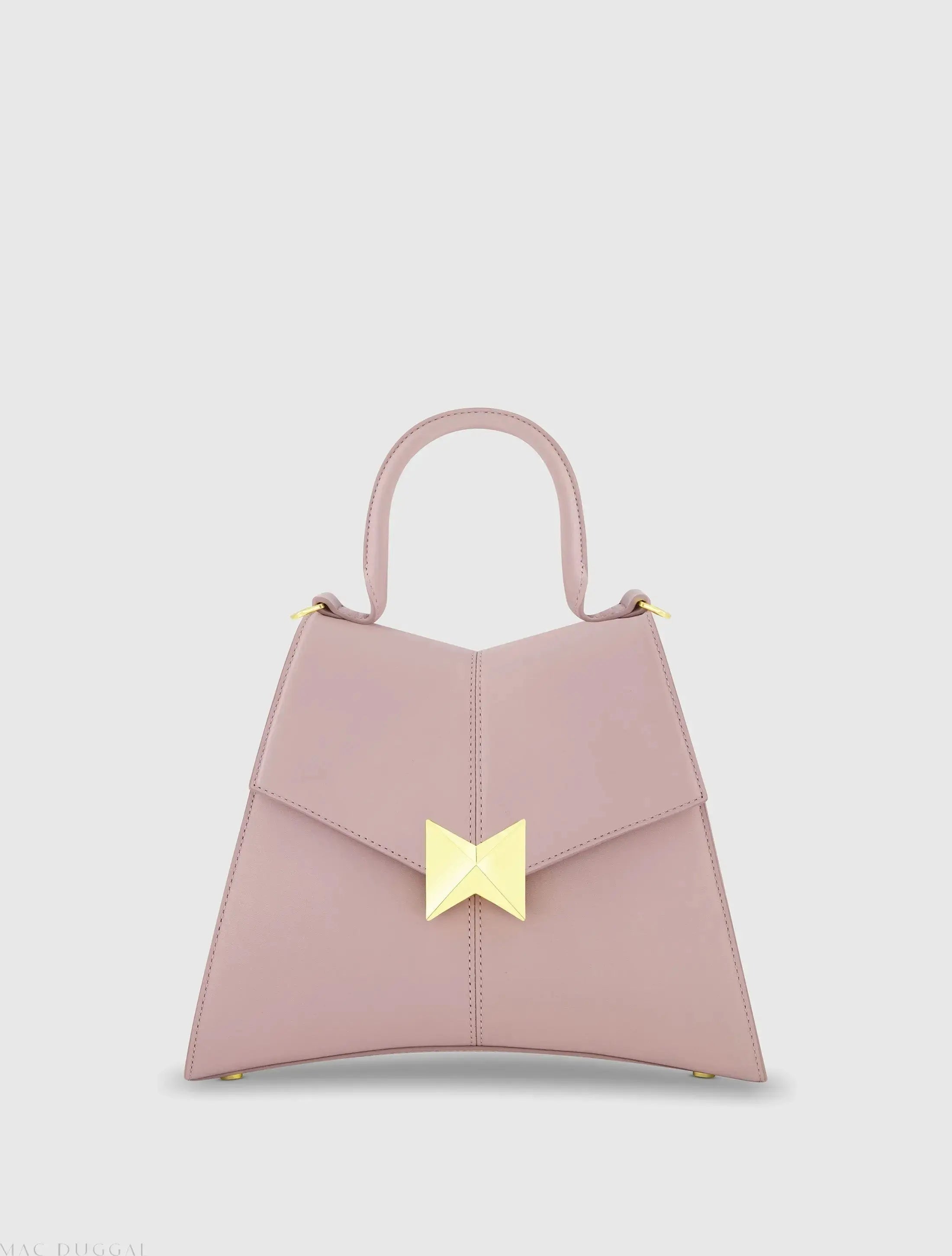 Medium Angular Leather Top Handle Handbag with Gold Hardware