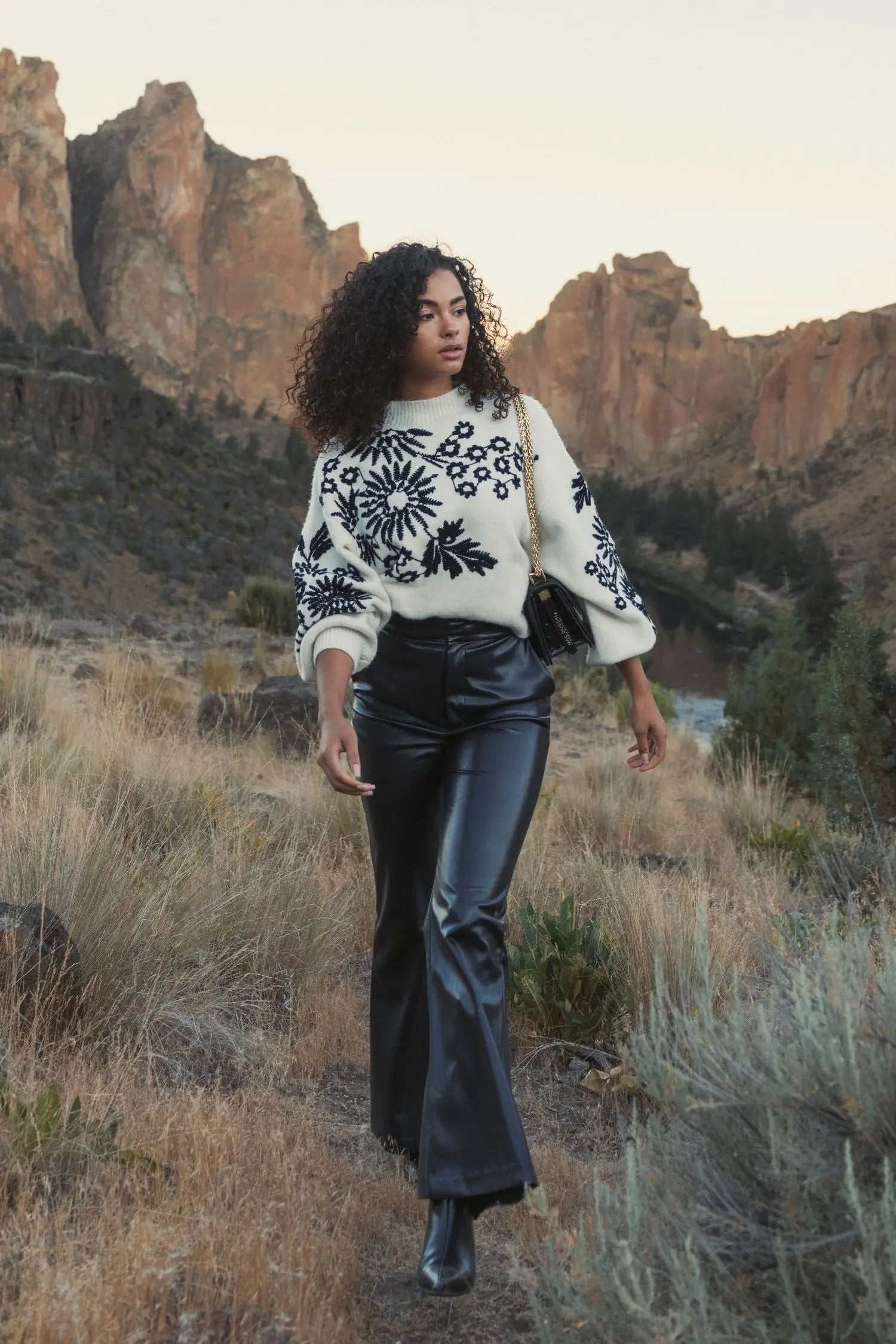 White Balloon Sleeve Cropped Mock Neck Knit Sweater