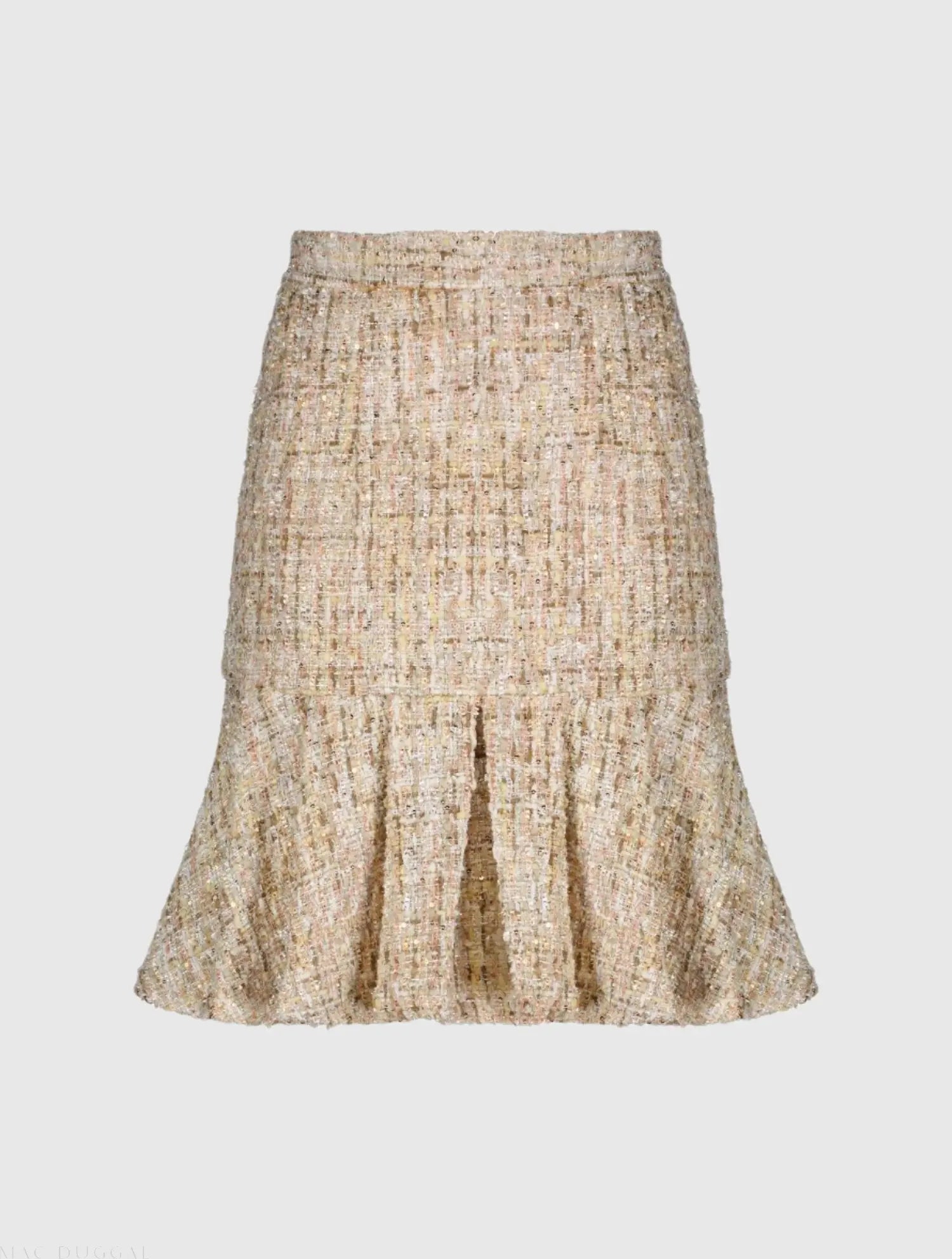 Beige High Waist Box Pleat Boucle Mini Skirt